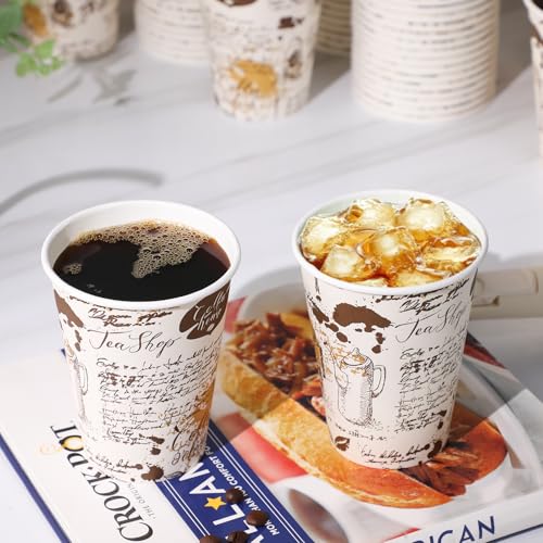 240 Pack 12 oz Disposable Paper Coffee Cups Retro Leak (240 Count)