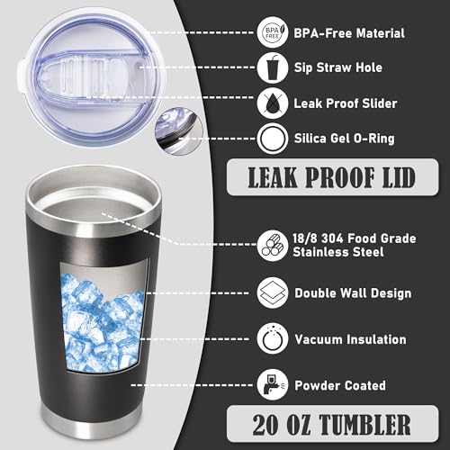 20oz Tumbler Insulated Coffee Tumblers with Lid Stainless Steel Black 4P (4 Count)