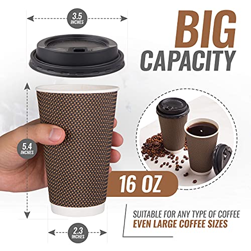 Brown Disposable Coffee Cups With Lids 16 oz (80 Count)