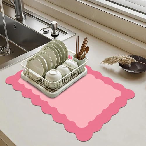 Rose Pink Scalloped Coffee Mat for Countertop Coffee Bar Mat Matt