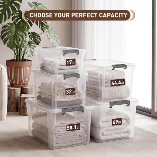 6 Packs 58.1 QT Plastic Storage Bins with Lids Large Stackable Storage Containers for Organizing Clear Storage Box for Garage (6 Count)