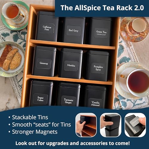 Tea Organizer Rack with 9 Tins & 160 Magnetic Labels