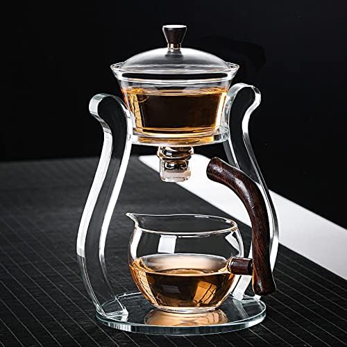 Lazy Kungfu Glass Tea Set Semi Automatic Drip Rotating with Infuser Glass Teapot Set (4 Count)
