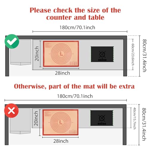 Non slip Silicone Pastry Mat Extra Large Measurements 28''x 20'' Baking Mat