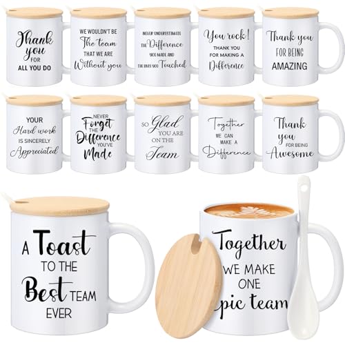 12 Pcs Thank You Coffee Mugs 12oz Ceramic Cups with Lid Spoon (12 Count)
