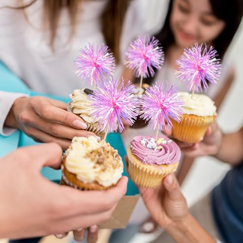 30Pcs Foil Firework Cupcake Toppers Sparkle Tinsel Cake Toppers Tinsel Drink Cake Decoration Cocktail Picks for Birthday Wedding Graduation Party Supplies Laser Rose Red (30 Count)