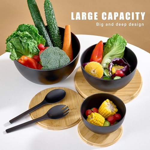 Large Salad Bowls with Bamboo Lids Set of 3