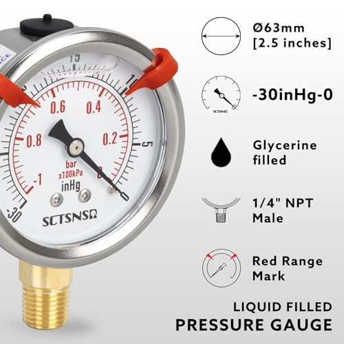 30 inHg to 0 Vacuum Pressure Gauge