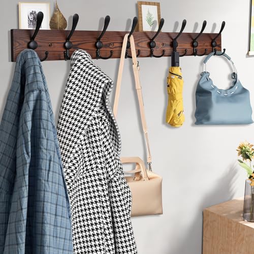 32.2'' Large Coat Rack Wall Mount Coat Hooks Coat Hanger with 8 Metal Black Triple