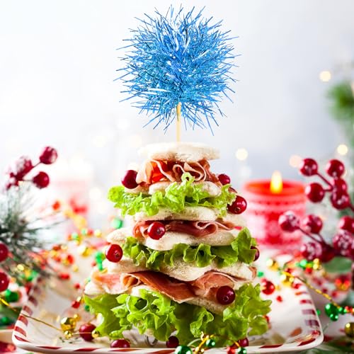 100 Pcs Foil Firework Cupcake Toppers Sparkle Tinsel Cake Toppers Cake Decoration Cocktail Fruit Toothpick for Christmas Birthday Wedding Graduation Party Decoration