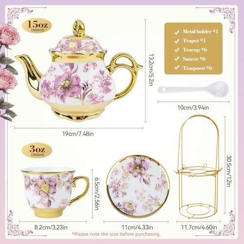 20 Pcs Porcelain Tea Set with Metal Holder (20 Count)