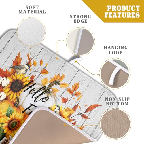 Hello Fall Sunflowers Dish Drying Mat for Kitchen Counter