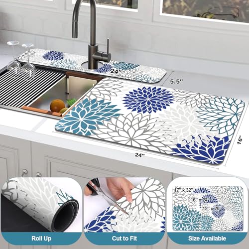 2PCS 16" x 24" Dish Drying Mat & 24" x 5.5" Sink Splash Guard