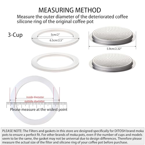 2 Pcs Filter with 3 Pcs Silicone Gasket Seals for 3 Cup Stovetop Espresso Coffee Maker Replacement Parts Aluminium Moka Pot (6 Count)