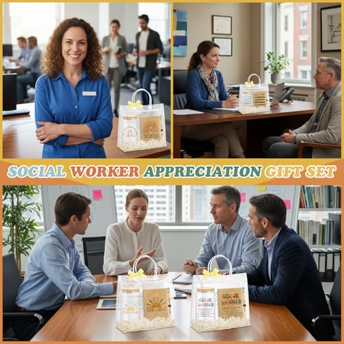 12 Pcs 4 Sets Social Worker Appreciation Week Gift Bulk Included 16oz Glass Coffee Cup with A6 Spiral Notebook Journal Pen for Graduation Gift for Bsw Msw Dsw Women Coworker Office Supplies (4 Count)