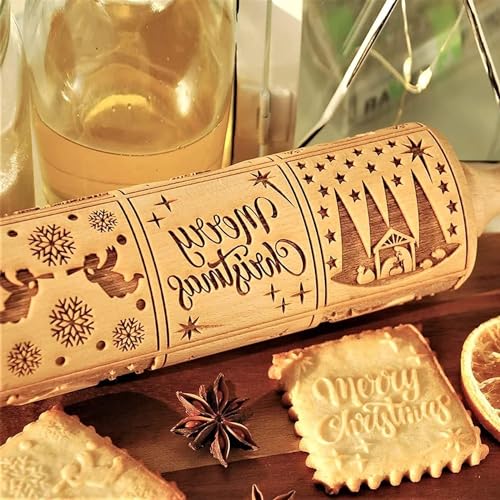Christmas Wooden Rolling Pin for Baking