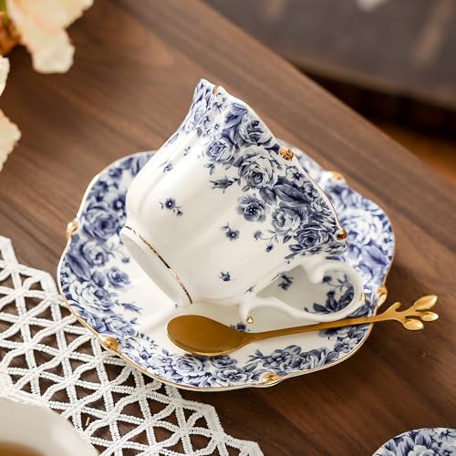 Country Roses Bone China Tea Cup and Saucer Set (6 Count)