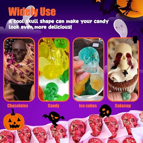 3 Pack Halloween Gummy Skull Candy Molds Silicone (150 Cavities)