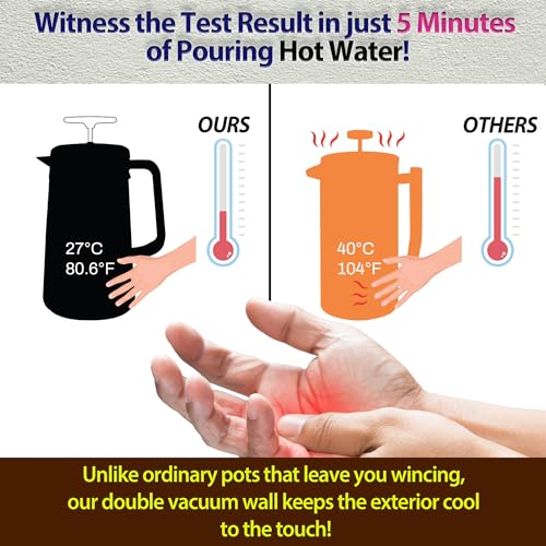 34oz Double Vacuum Insulation Large Silicone French Press Coffee Maker with Silicone Ring