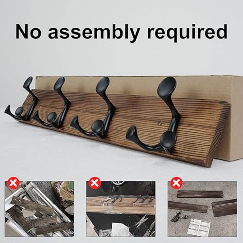 24 Inch Wood Coat Rack Wall Mount with 4 Triple Hooks