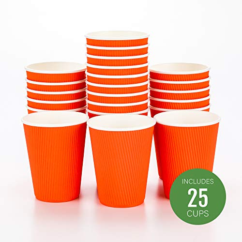 Ripple Wall Coffee Cups 25 Count 12 Ounce Insulated Tangerine Orange Paper Cups
