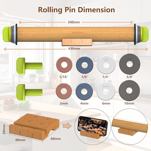 Adjustable Rolling Pin with 4 Thickness Rings &Wood Stand For Baking Dough (2 Count)
