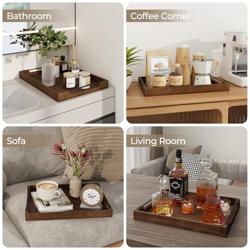 Wooden Serving Tray with Metal Handles