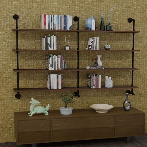 60 Inches Industrial Pipe Wall Shelves Pipe Shelving with Real Wood Plank
