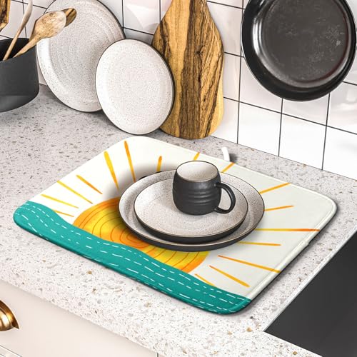 Summer Seaside Sunset over Sea Dish Drying Mat for Kitchen Counter