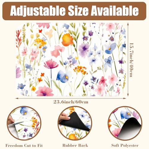 Watercolor Floral Meadow Coffee Mat Absorbent Dish Drying Mat for Kitchen Counter Hide Stain Rubber Backed Coffee Bar Accessories Fit Under Espresso Machine