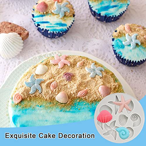 Under the Sea Silicone Mold 3pcs Marine Fondant Cake Mold Seashell Conch Starfish Silicone Baking Mold for Under the Sea Ocean Chocolate Candy Cake Decoration Polymer Clay Gum Paste Craft