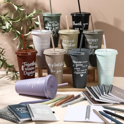 90 Pcs Employee Appreciation Gifts Bulk 24 oz Thank You Tumbler with Lid and Straw Mini Spiral Notebooks and Pens Appreciation Gifts for Team Employee Coworkers Teacher (90 Count)