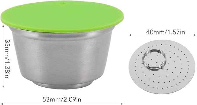 Refillable Coffee Capsule, Stainless Steel Reusable Coffee Pod, High Temperature with Food Grade Silicone Lid for Machines, Includes Scoop and Brush (Green)