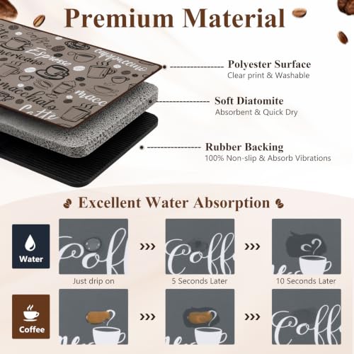 Coffee Mat 2 Pack 12x19 Inch Absorbent Non