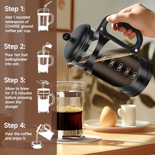 34 Ounce French Press Coffee Maker Black Stainless Steel Coffee Press