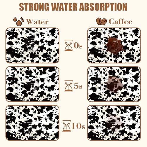 Dish Drying Mat Cow Print Coffee Bar Mat for Countertop Absorbent Drying Rack Pad Hide Stain Rubber Backed Dish Drainer Rack Pad Espresso Machine Dining Room Decoration 15.7 x 23.6 Inch