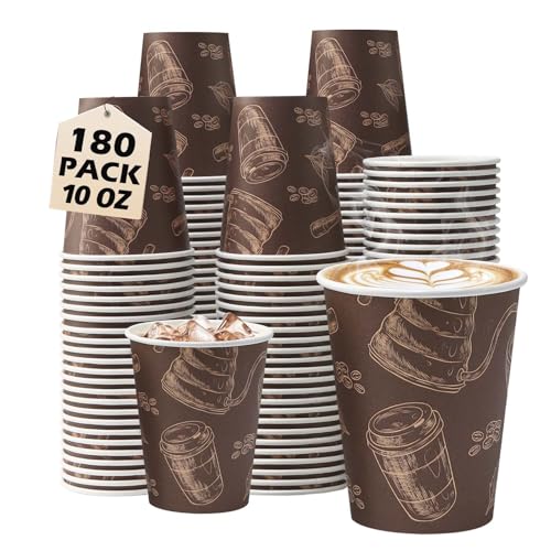 10 oz 180 Pack Disposable Paper Coffee Cups Hot (180 Count)
