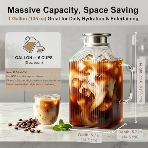 1 Gallon Glass Pitcher Thickened Square Striped Borosilicate Glass