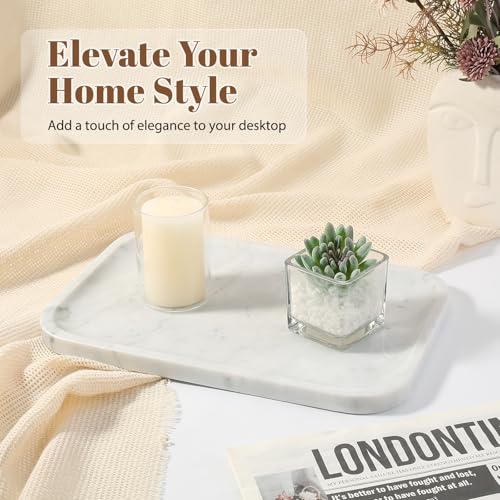 Marble Tray 12"x8" Bianco Carrara Marble Vanity Tray for Countertop Bathroom Kitchen Dresser