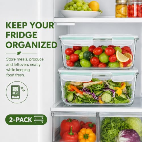 2 Pack Large Glass Storage Containers with Lids 85oz