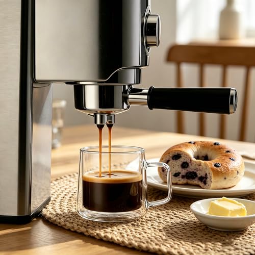15oz(4-pack) Double Walled Glass Coffee Mugs,Large Insulated Glass Mugs with Handle,Clear Coffee Cups for Espresso,Latte,Cappuccino,Tea (4 Count)