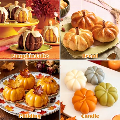 Pumpkin Cake Molds Silicone 3D Pumpkin Cake Cupcake Pan Fall Candy Molds (12 Cavities)