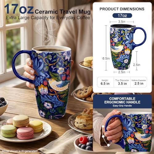 17oz Ceramic Travel Mug with Lid & Handle