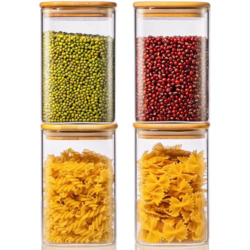 42 oz Square Glass Food Storage Containers with Airtight Bamboo Lids (4 Count)