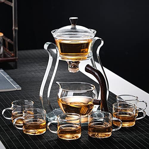 Lazy Kungfu Glass Tea Set Magnetic Water Flow Teapot with Rotating Cover Semi Automatic Glass Jug Transparent