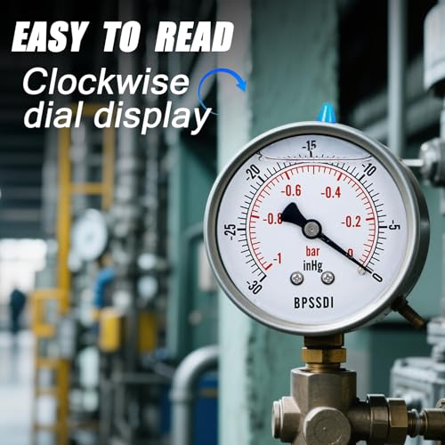 30 inHg Vacuum Silicone Oil Liquid Filled Low Pressure Gauge