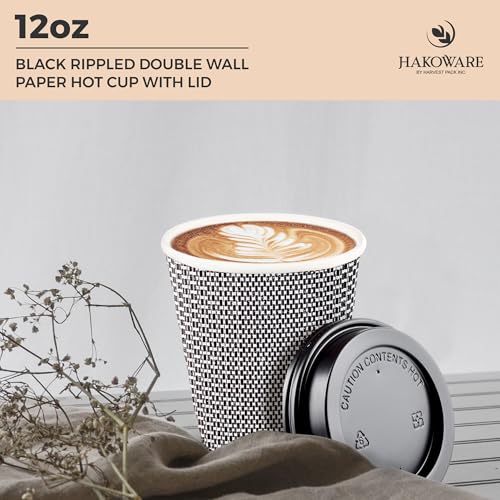 12 oz Disposable Paper Coffee Cups with Lids Insulated Double (400 Count)