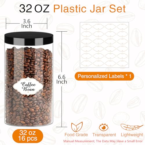 32 OZ Plastic Jars with Lids (16 Count)