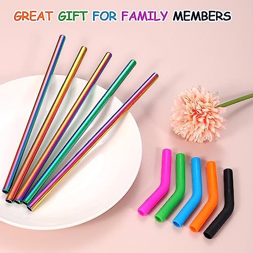 Reusable Stainless Steel Straws Metal Straw with Silicone Tip 5 Pcs 8mm Wide for 20