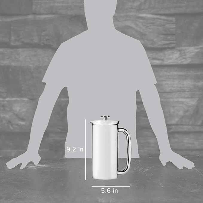 ESPRO P7 Polished French Press Stainless Steel 304 – Patented Double Walled Micro-Filter Insulated French Press Coffee Maker, Grit-Free Brew - Heat Resistant BPA Free (18oz)